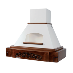 [S-ART896902] Cappa cucina rustica bianca KATIA con cornice in legno intarsio colore tabacco cm 90