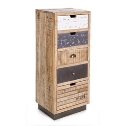 [S-B0745463] Cassettiera industriale 5 cassetti Tudor - Mango e Acciaio - 45x35x110 cm