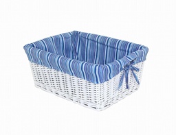 [S-V4400620000] Cassetto in vimini bianco con fodera a righe - 43x33x19 cm