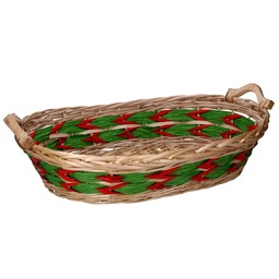 [S-V9379450000] Cesta intrecciata ovale in vimini verde rosso naturale 55x43x13 cm