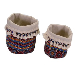 [S-V2318470000] Cestina tessuto decorata, dimensioni 16,5x16,5x18 cm