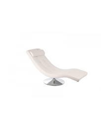 [S-OM/102/B] Chaise longue Sleeper in similpelle bianca con struttura in metallo grigio cromo, 60x180x90cm
