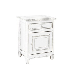 [S-B0745086] Comodino in legno bianco con 1 anta e 1 cassetto - Colette 50 x 40 x 65 cm