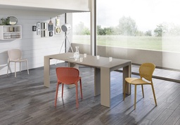 [S-OM/114/T] Consolle allungabile antigraffio in Mdf laccato tortora, dimensioni 90x42,5/302,5x76 cm, con top, allunghe e gambe in tortora antigraffio