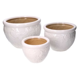 [S-V5866760000] Coprivaso ceramica con decori bianco 30x21 cm