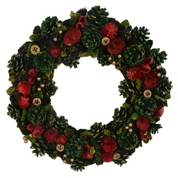 [S-V6322860000] Coroncina con fiori rossi e pigne verdi ø45h8