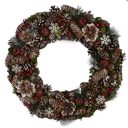 [S-V6322720000] Coroncina innevata con bacche bianche e fiori ø45h8,5 cm