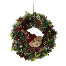 [S-V6326900000] Coroncina in tessuto con pigne e orso rosso ø35 cm