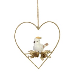 [S-V6195300000] Cuore Metallo con Uccellino Oro 12x11x5 cm
