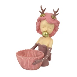 [S-V8542800000] Statuetta in resina rosa, dimensioni 21x15,8x29,3 cm