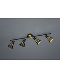 [S-TRIO800300432] Faretto Nero-Oro 4 Spot A Cono Forati L69 cm