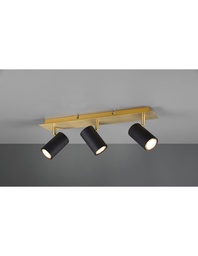 [S-TRIO802400380] Faretto Oro 3 Spot Cilindrici Neri Orientabili