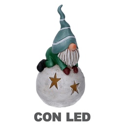 [S-V6168370000] Gnomo Resina con Palla di Neve LED 11x11x22 cm