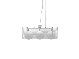 [S-LA/114/BI] Lampada a sospensione elegante in bianco, dimensioni 25cm x 60cm x 120cm, con paralume, cavo e rosone in metallo