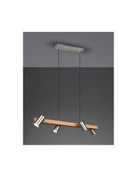[S-TRIO312490407] Lampadario Lineare Legno e Nichel 4 Spot Cilindrici Orientabili