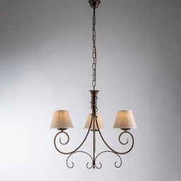 [S-BL258-3-BR] Lampadario Vienna in ferro Marrone Oro tre luci paralumi  52x h58 cm