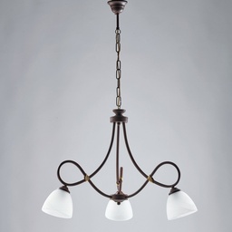 [S-BL217-3-RG] Lampadario arte povera in ferro Nero ruggine tre luci  bianchi 58x h52 cm