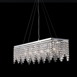 [S-BL31-6-CR] Lampadario chic e ferro Cromato sei luci strass quadrati 107x30x h28 cm