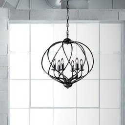 [S-BL187-6-NA] Lampadario deco sospensione ferro Nero decorazione Argento sei luci 57x h57 cm