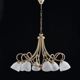 [S-BL217-8-AV] Lampadario in ferro Avorio decape otto luci paralumi in vetro Alabastro bianchi 81x h55 cm