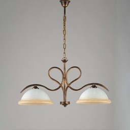 [S-BL142-2-BR] Lampadario in ferro Marrone Oro due luci vetri Bianchi e Ambra 79x h43 cm