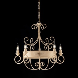 [S-BL183-5-AV] Lampadario in ferro laccato avorio con decoro decape 5 luci con fregi