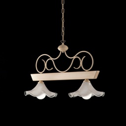 [S-BL194-2-AV] Lampadario legno e ferro laccato avorio con decorazione decape 2 luci