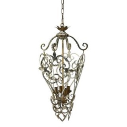[S-V3720040000] Lampadario classico in metallo sbiancato, 46x46x90 cm