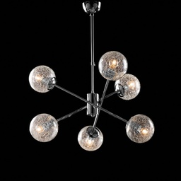 [S-BL215-6-CR] Lampadario sospensione in ferro cromo lucido con 6 luci con sfere in vetro