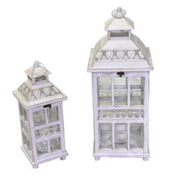 [S-V3726220000] Lanterna in legno e metallo sbiancato, forma quadra cm24x24h60,5