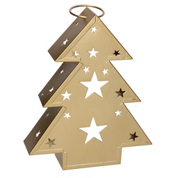 [S-V3725100000] Lanterna in metallo oro con forma di albero, dimensioni 27x7,5x32,5 cm