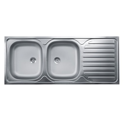 [96564] Lavello cucina due vasche con gocciolatoio dx acciaio da appoggio 50x120 cm