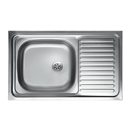 [S-FZ96562] Lavello cucina vasca con gocciolatoio dx in acciaio da appoggio 50x80 cm