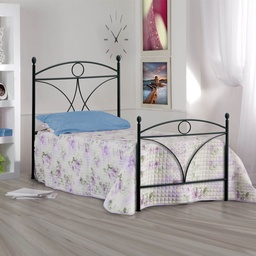[S-ALICEPED0851D1] Letto in ferro singolo con pediera Nero ALICE 92x208x h128 cm