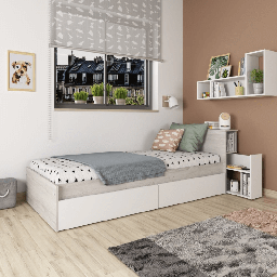 [S-FZ98427] Letto singolo 1666 bianco vintage e bianco con comodino estraibile