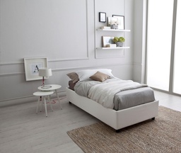 [S-RE/196/BI] Letto singolo in legno e similpelle bianco, 98x205x26