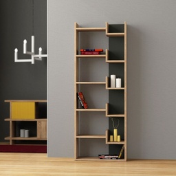 [S-FZ99445] Libreria Oppa in Rovere e Antracite 5 Livelli, 11 Ripiani P 22 x L 69 x H 162.5 cm