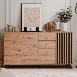 [S-FZ98927] Madia Medan51C 3 ante e 4 cassetti rovere antracite