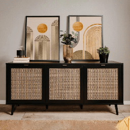 [S-FZ99096] Madia Vienna51A 3 ante nera con frontali effetto vimini