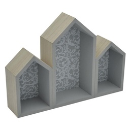 [S-V3309180000] Mensola in legno a forma di casetta, 3 piani, 32x3x16,5 cm