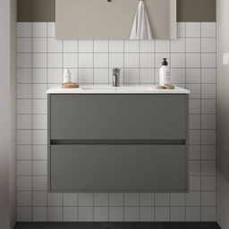 [S-FZ100252] Mobile bagno sospeso Claros80 grigio opaco con lavabo 2 cassetti 80x45x56h