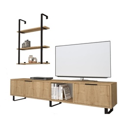 [S-FZ91161] Mobile porta tv 2 ribalte con libreria 3 mensole rovere 180x35xh.40 cm