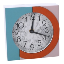 [S-V1869610000] Orologio in legno rosa e azzurro quadro 15x5x15 cm