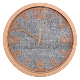 [S-V1871770000] Orologio in plastica effetto legno e tessuto grigio, ø31cm x 4cm