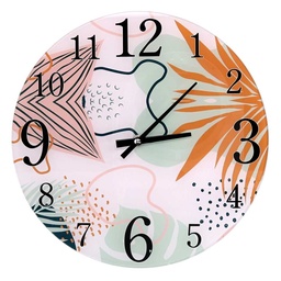 [S-V1871280000] Orologio vetro foglie beige tondo ø30x4 cm