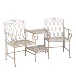 [S-V6453820000] Panchina con Tavolo Ferro Ragusa e Portaombrellone Bianco - Set da Giardino Elegante e Salvaspazio