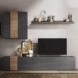 [S-FZ98860] Parete attrezzata Sabry 301 cm titanio rovere Kadiz