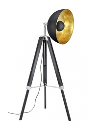 [S-TRIO407800132] Piantana Vintage Treppiede Parabola Nero e Oro