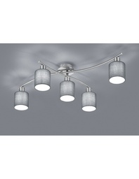 [S-TRIO605400511] Plafoniera Nichel 5 Paralumi Tessuto Grigio L75 cm