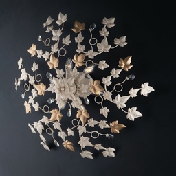 [S-BL50-PL6-AV] Plafoniera in ferro Avorio Oro Chiaro e strass sei luci 80x h22 cm edera